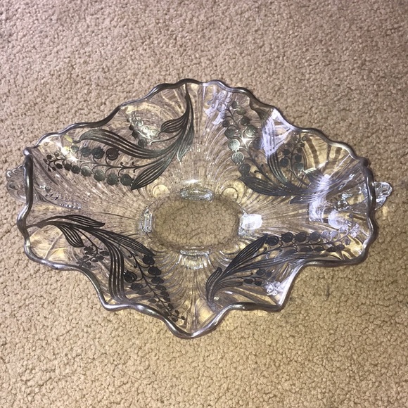 Vintage Cambridge Glass Caprice Large Oval Bowl with Sterling Silver Overlay - Picture 5 of 14